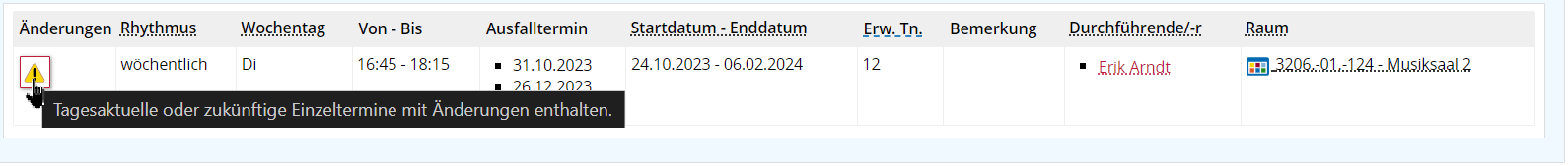 Änderungshinweis eines Einzeltermins