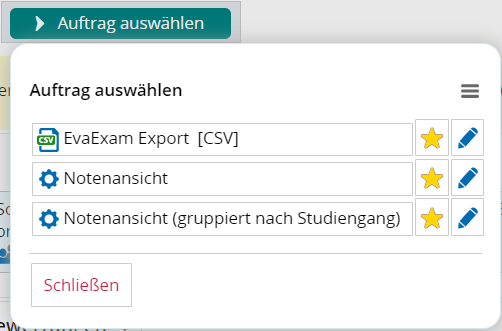 Beispielansicht des Auftragsstarters für Exporte