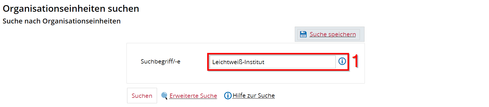 Suchmaske für Organisationseinheiten