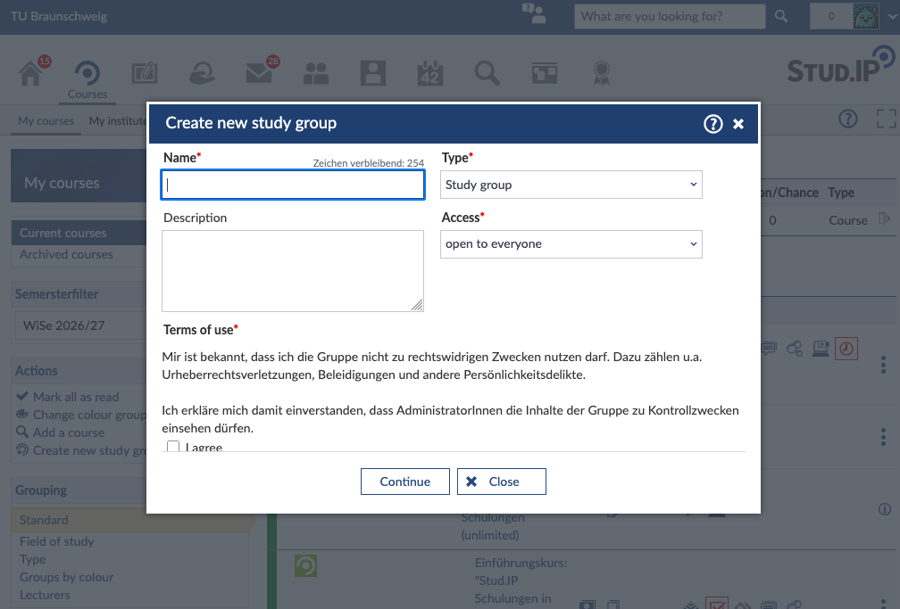 Study Group Creation Popup