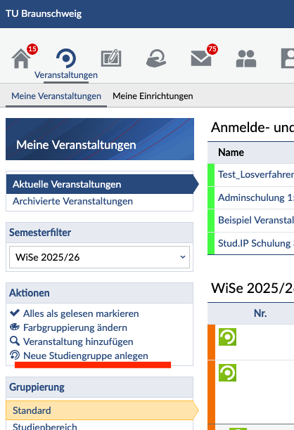 Neue Studiengruppe anlegen